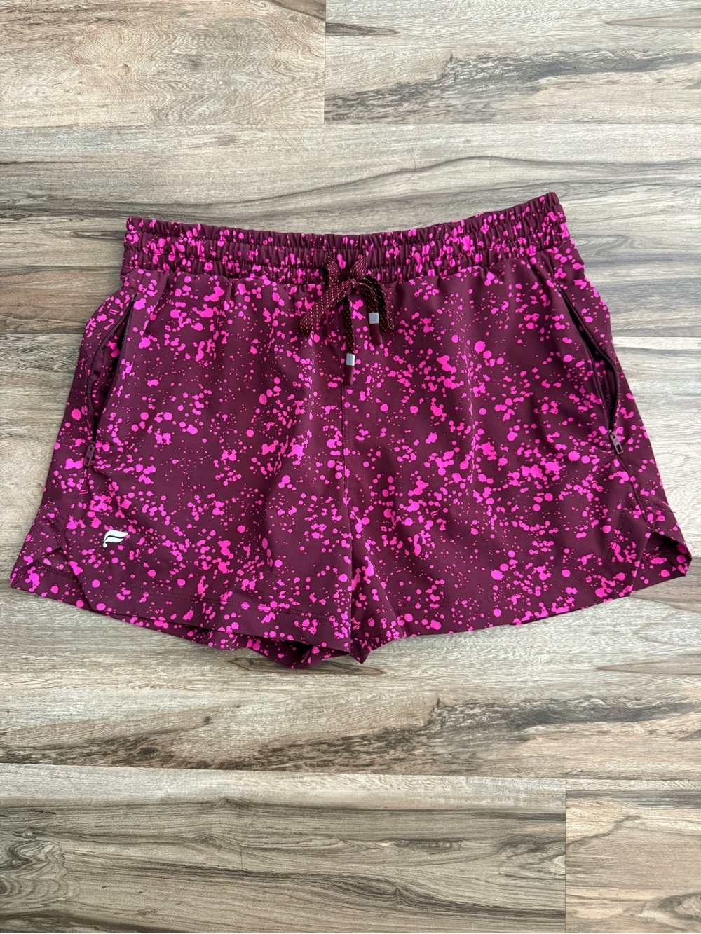Fabletics Maroon Shorts with Hot Pink Splatter